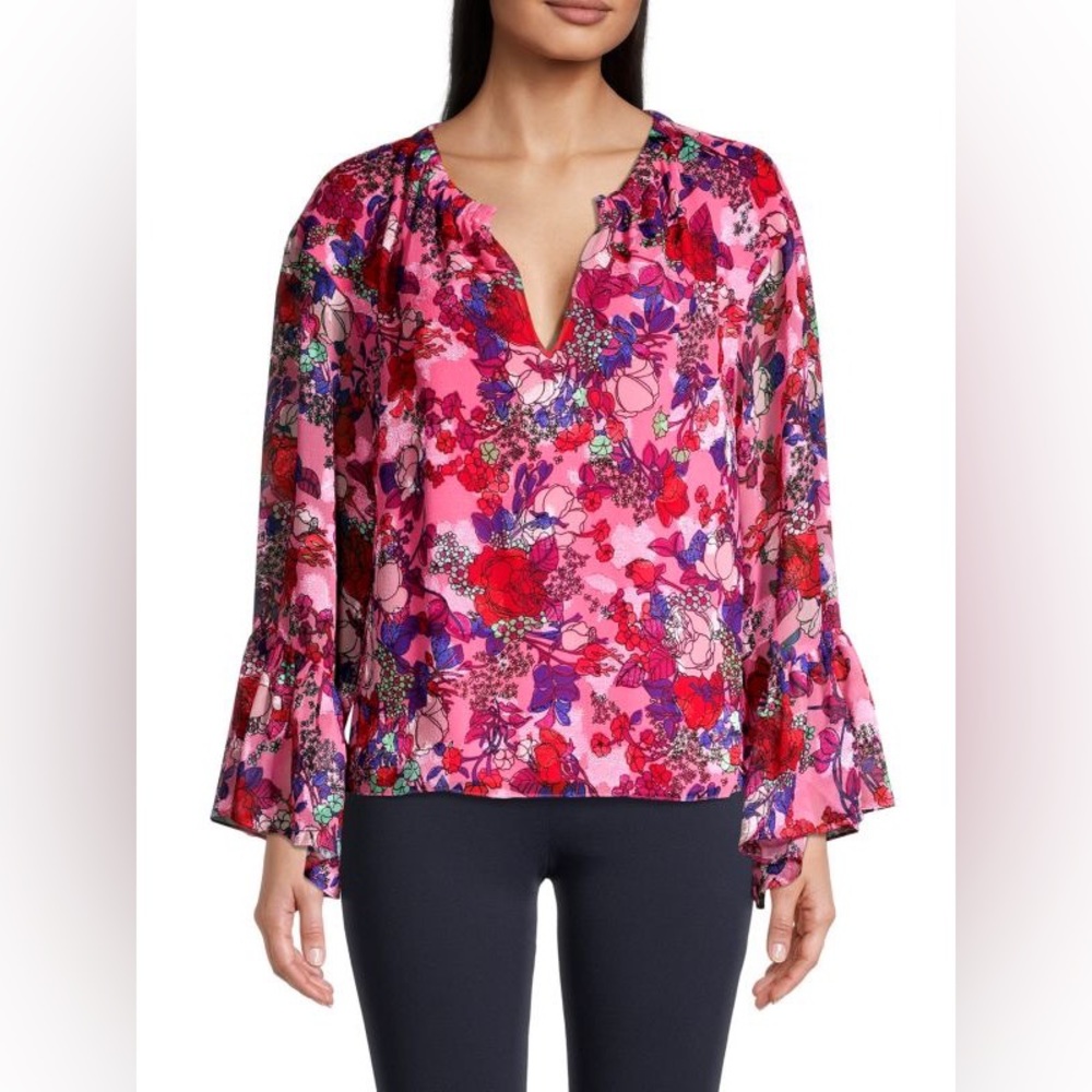 NWT Tanya Taylor Floral Top with Bell Sleeves